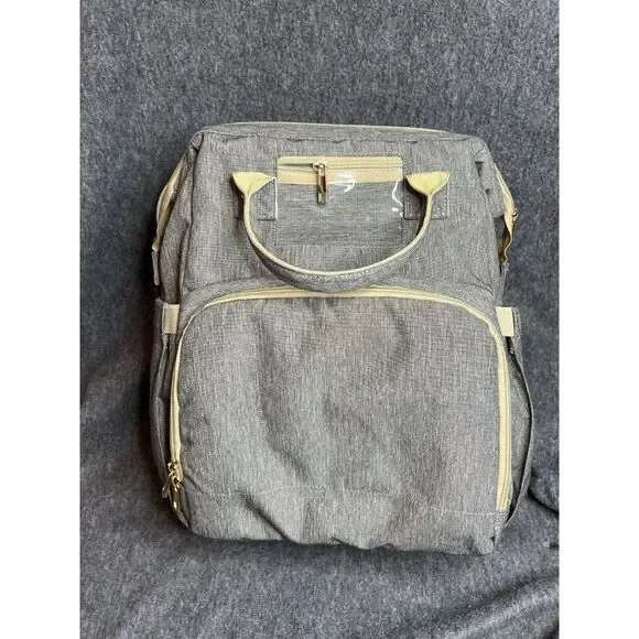 3-in-1 Diaper Bag Backpack Organizer with Travel Bed / Changing Station in Gray