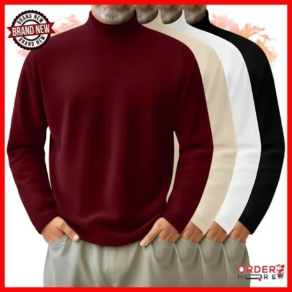 Men's Thermal Mock Turtleneck Long Sleeve Shirts 4 Pack Loose Fit