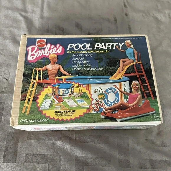 Vintage 1973 Barbie Pool Party Playset Mattel No 7897 Patio Mat‎ Set USA Toy
