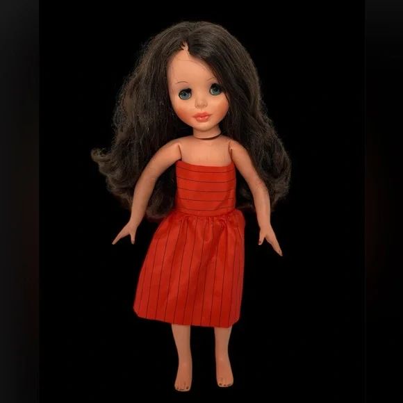 Furga Italy Vittoria Doll 14” Vtg Brunette Hair Blue Eyes Posable 60s “V” Girls