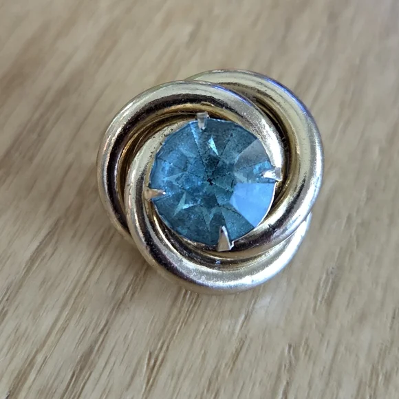 Vintage Signed‎ Coro Round Blue Rhinestone Gold Tone Brooch Pin