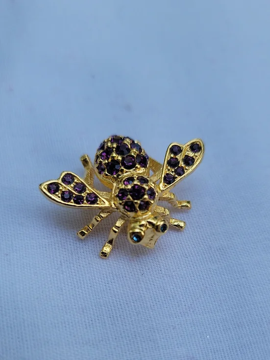 Vintage Joan Rivers Gold Bee Brooch with Purple/Amethyst Stones