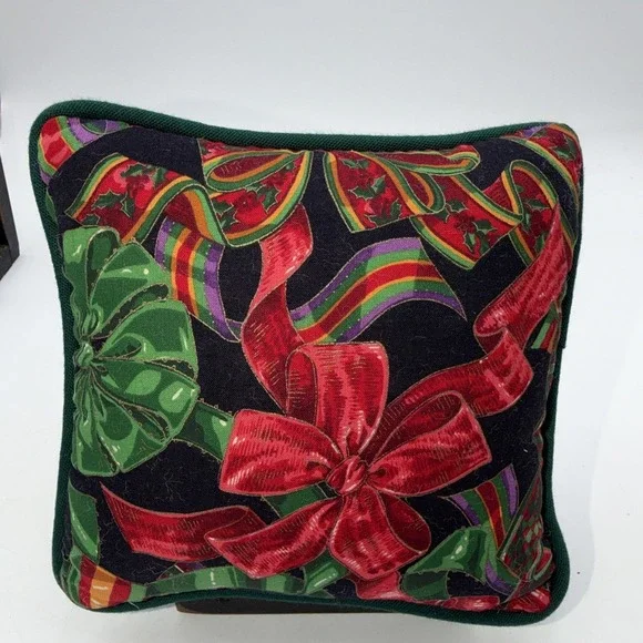 Vintage Christmas Pillow Colorful Old Fashioned Bows/Ribbons 8