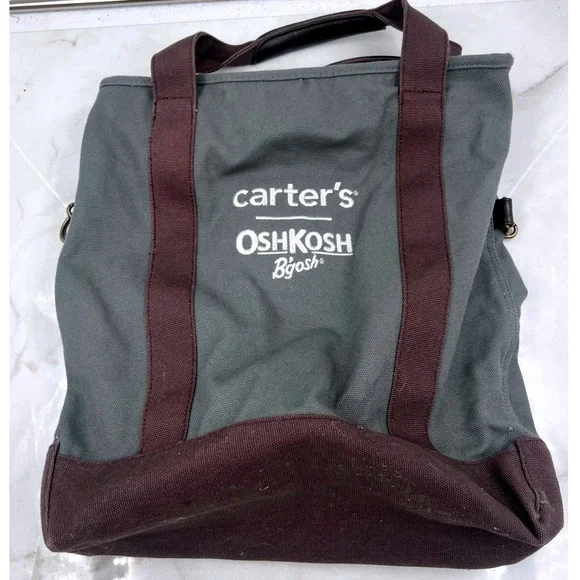 Carters OshKosh Bgosh Diaper Bag Canvas Gray Brown Tote Crossbody Messenger