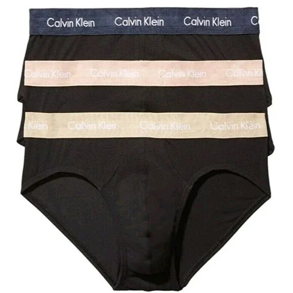 Calvin Klein Men's Cotton Stretch 3-Pack Hip Brief, Black w Multi Waistb…