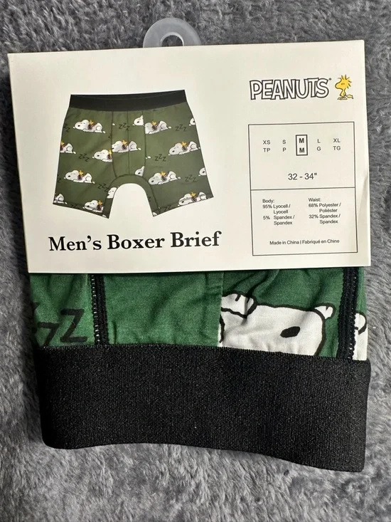 Bioworld Peanuts Snoopy Green & Black Men’s Boxer Briefs Size M (32-34)