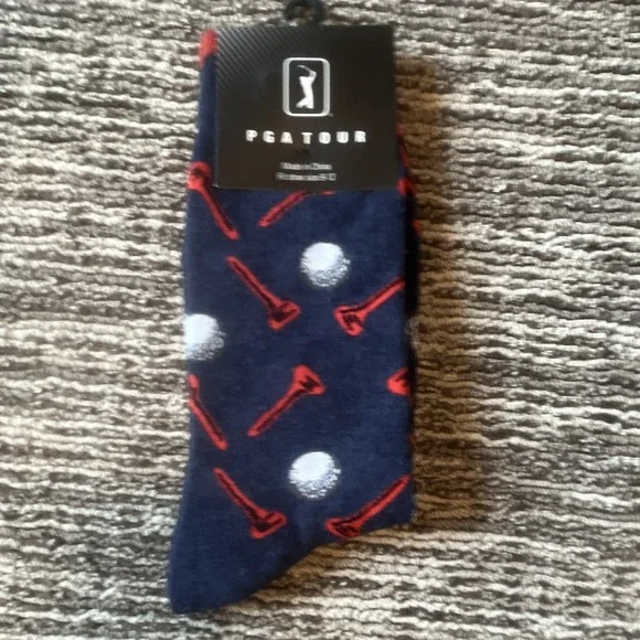 PGA TOUR Men's Golf Crew Socks Mid Calf Novelty Navy/Red/White Size 6-12
