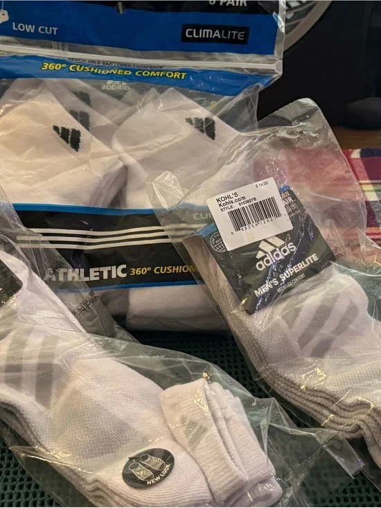 Adidas White Low-Cut Athletic Socks with Black Logo – 12 Pair Sock bundle