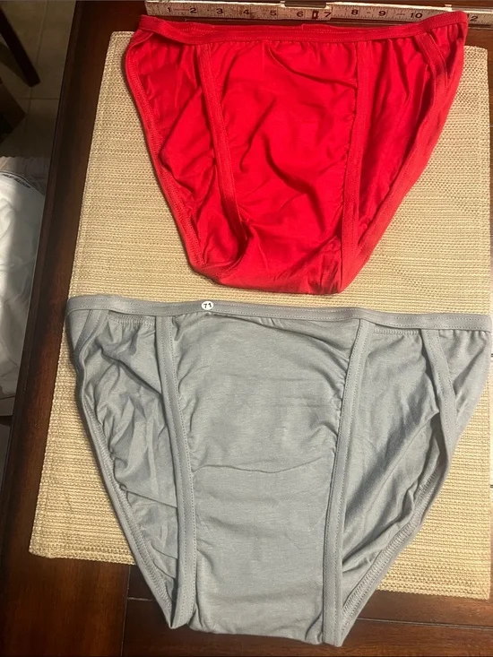 Lot 71..Hanes Men's string bikini Briefs in Red and Light Gray - 2-Pack medium