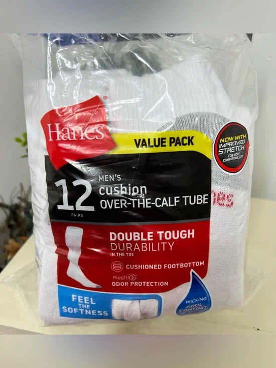 Brand New-Hanes Men's Over the Calf Tube Socks White 12 Pack, 6-12