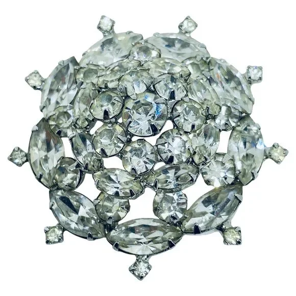 WEISS signed vintage silver tone rhinestone designer brooch