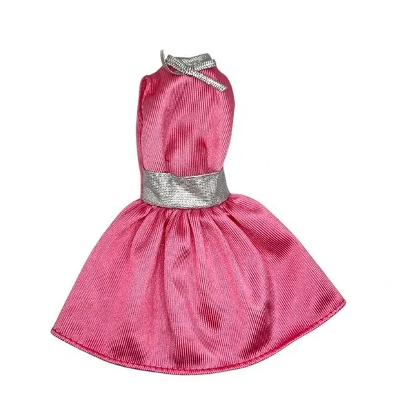 Barbie Doll Clothes Pink and Silver Short Cocktail Dress‎ Doll VTG 90s Clothing