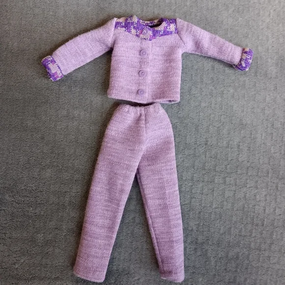 Fits Barbie 1970s Vintage Lavander Purple Two-Piece Set Top Pants Boho 70s Suit