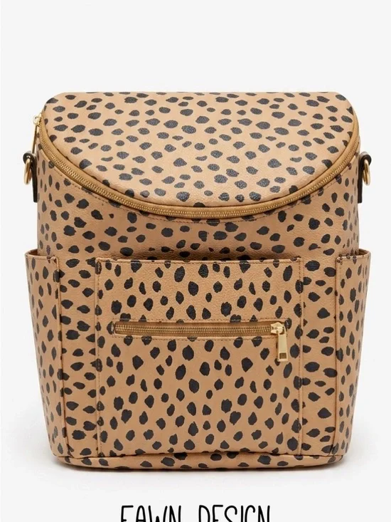 Fawn Design Leopard-Print Backpack in Tan and Black