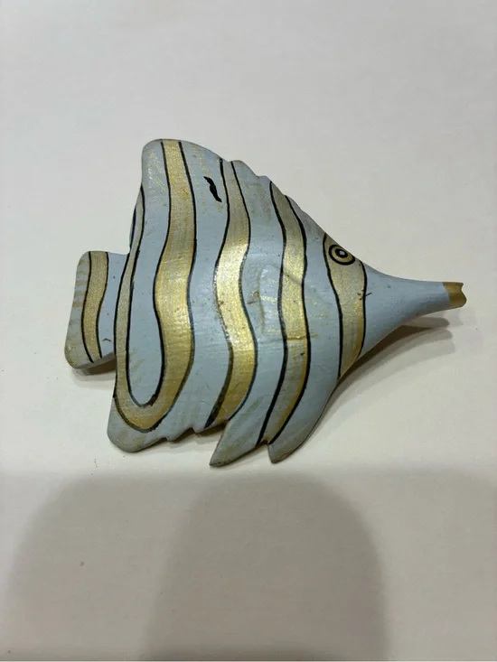 Vintage Hand-Carved & Painted Wooden Tropical Angel Fish Brooch- Nautical