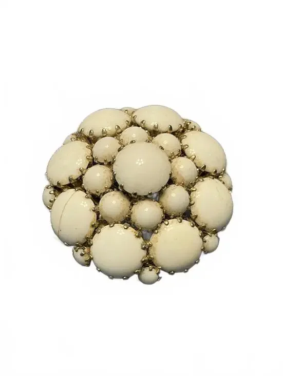 Vintage Clustered White Dome Milk Glass Brooch Pin