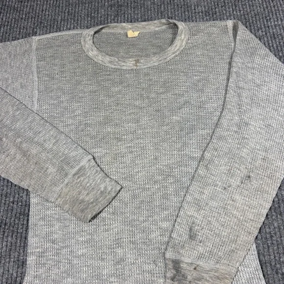 Vintage Shirt Men M Fashion Thermal  Gray Waffle Knit Long Sleeve Undershirt 70s