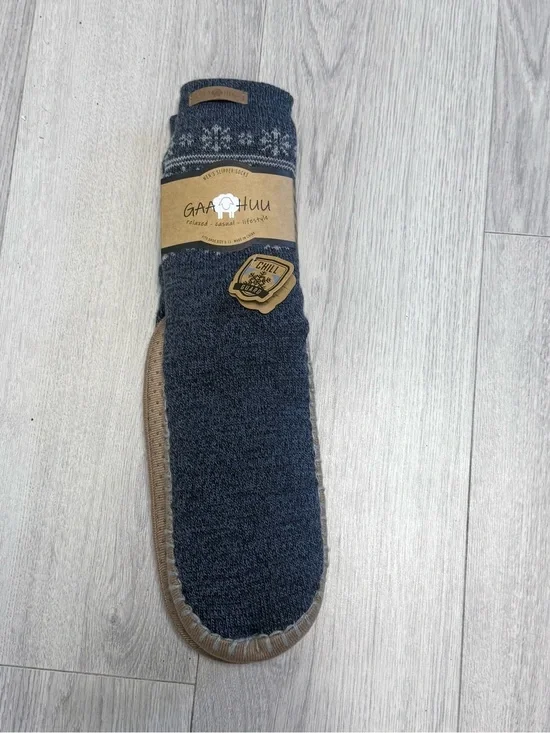 Men's Dark Gray Moccasin Slipper Socks‎ Size 9-13 with Non-Slip Sole