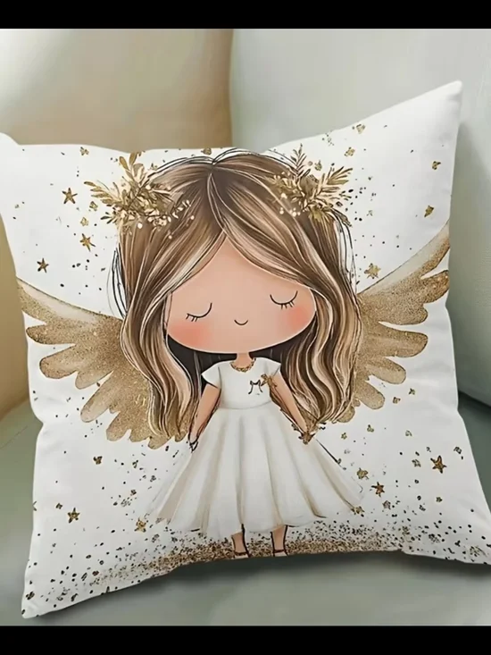 Gold Angel Girl Decorative Pillow Cover - Home Holiday