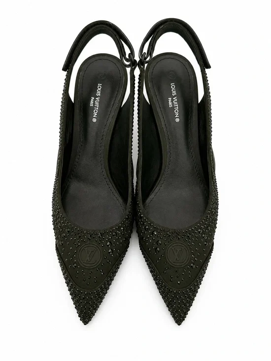 Louis Vuitton Black Crystal-Studded ARCHLIGHT SLINGBACK PUMP360.New in box