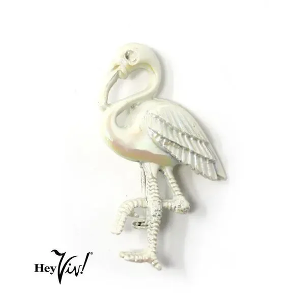 Vintage Flamingo Pin Iridescent White Enamel w Detailed Look 2