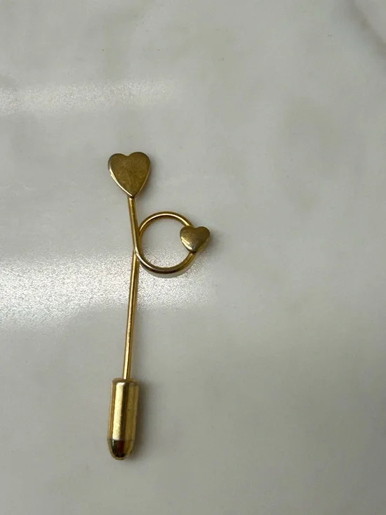 Gold Heart Stick Pin Brooch