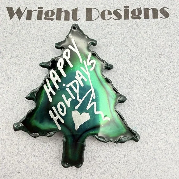 David Wright Designs Brooch Green Christmas Tree Happy Holidays Artisan Pin