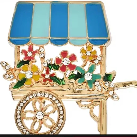 Flower Cart Brooch with Blue Canopy‎