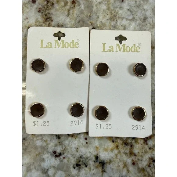 Vintage La‎ Mode 2914 Brown Metal Shank Buttons 11mm 7/16