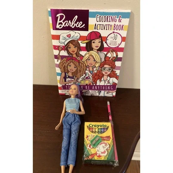 Barbie Lot Skipper Babysitters Doll Brown  Purple Hair 2010 Activity Book Crayon