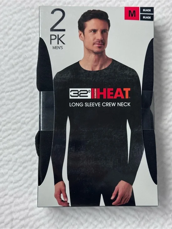 32 Degrees Heat Men’s Long Sleeve Crew Neck Thermal Shirt 2-Pack Medium New