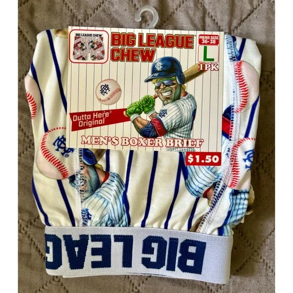 Big League Chew Mens Boxer Briefs Outta Here Original Baseball Print Sz. L 36-38