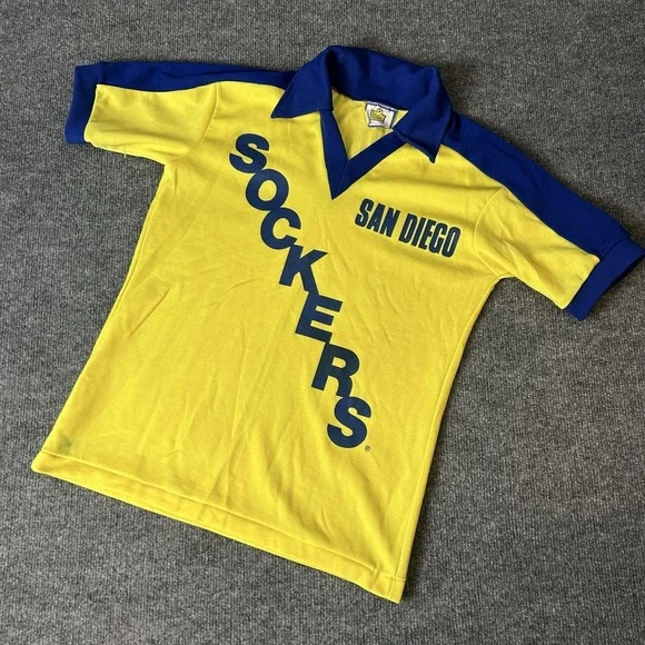 Vintage San Diego Sockers Jersey Mens Small Yellow Blue Soccer Admiral
