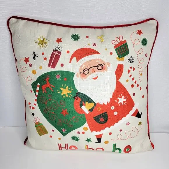 Happy Santa Ho Ho Ho Christmas Pillow, 17