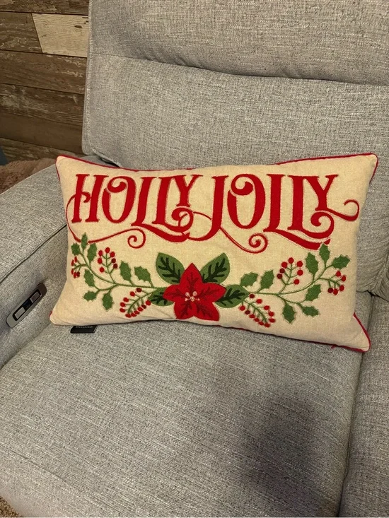 Envogue Red and Cream 'Holly Jolly' Holiday Decorative Pillow