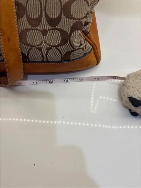 Coach Beige Signature Canvas Tote with Brown Leather Trim