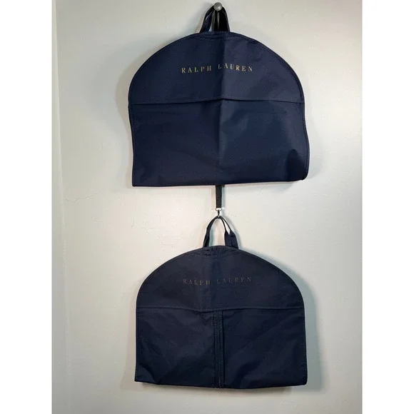 Ralph Lauren Navy Blue Garment Bags Set of 2 Travel Suit Covers Gold Logo 38x24