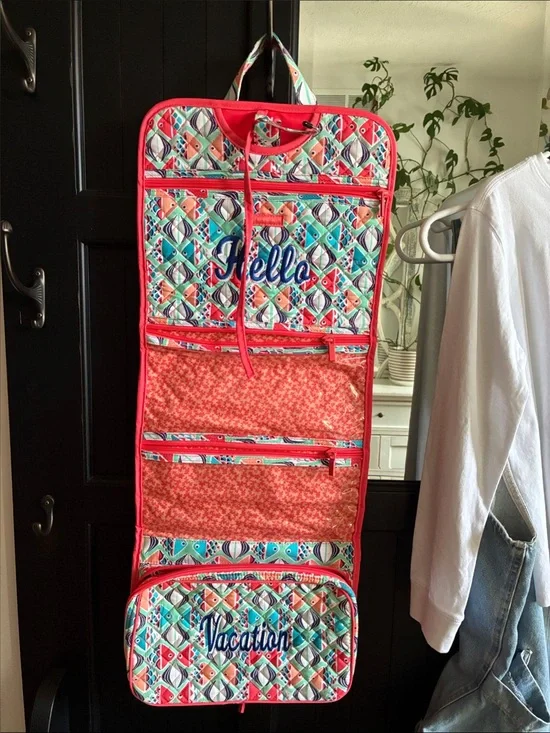 Vera Bradley Coral & Teal Quilted Hanging Garment Organizer
