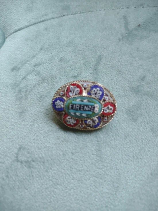 Firenze Multicolor Micro-Mosaic Oval Pin Brooch