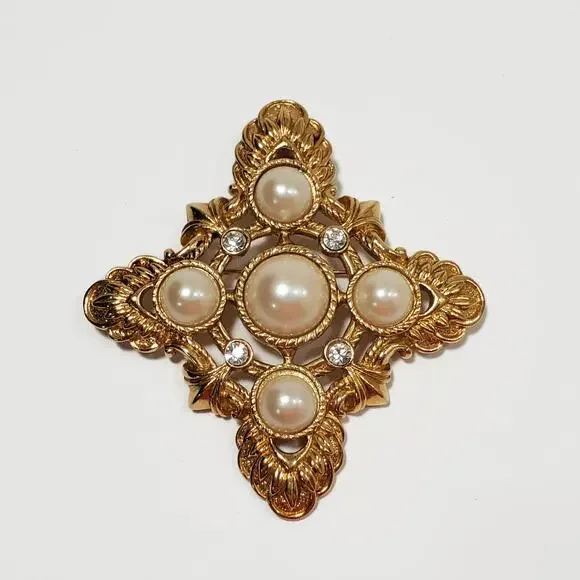 Vintage KJL Kenneth Jay Lane For AVON Faux Pearl Cabochon Combo Brooch Pendant