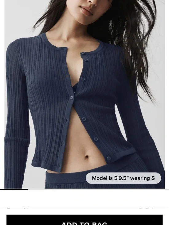 ALO Yoga Ribbed Button-Front Cardigan in Navy