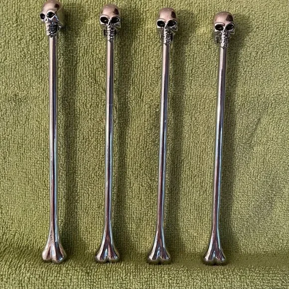 Pottery Barn Skull Bone Metal Stir Sticks set of 4