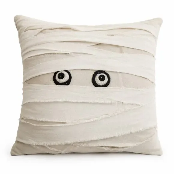 Pottery Barn Halloween Mummy Throw Pillow Reversible Linen Accent Cushion