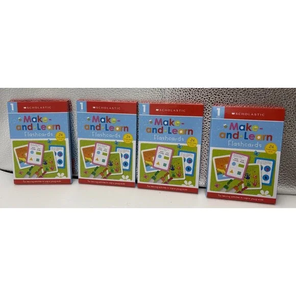 Lot of 4 Scholastic Grade 1 Make and Learn Flashcards 24 Double Sided New