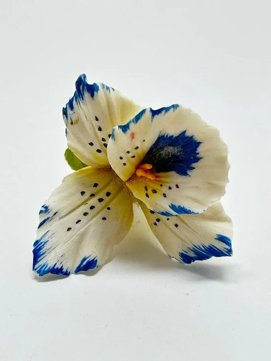 Vintage, Blue And White Ceramic Orchid Brooch