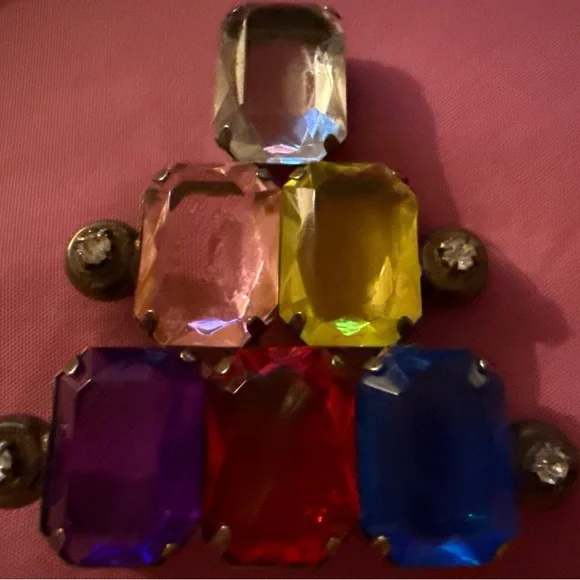 Colorful rainbow vintage rhinestone brooch pin Open Back‎ Prong Set  Art Deco