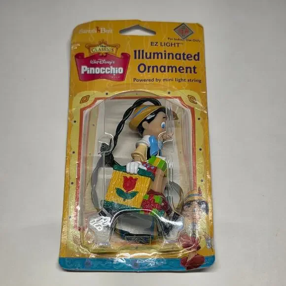 Disney Pinocchio Illuminated Christmas Ornament EZ Light Santa's Best 1999 NIP