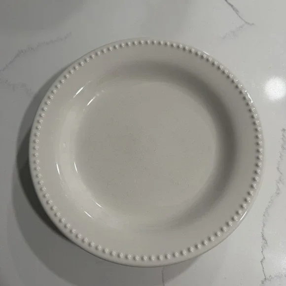 Set 4 Pottery Barn Emma White Dinner Plates Beaded Stoneware 11.25