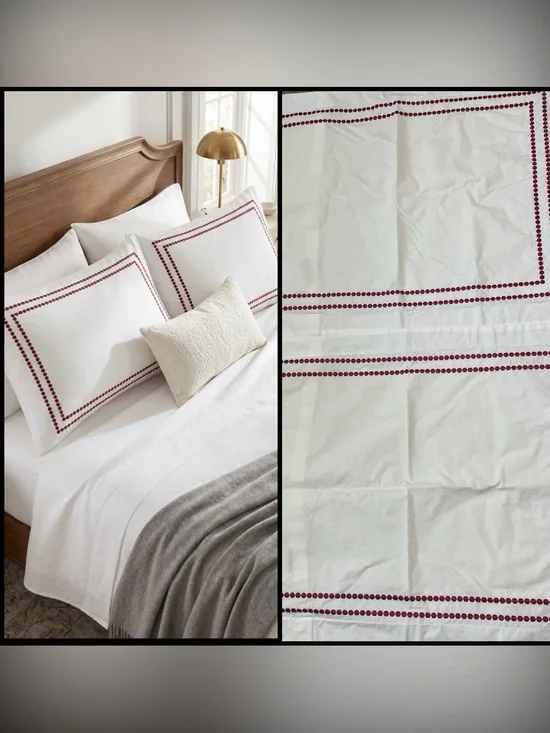 2 Pottery Barn Ruby Embroidered Dotted Border Off White Standard Shams