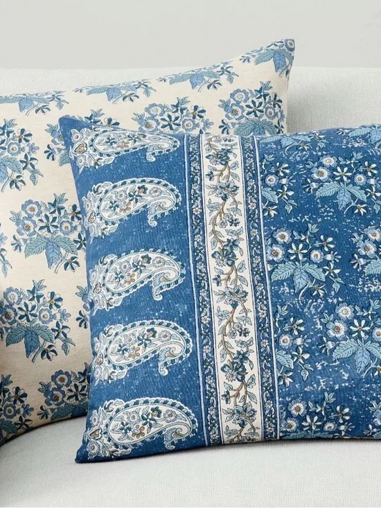 Pottery Barn Regan Printed Reversible Pillow Cover 20” x 20” Blue Paisley Floral